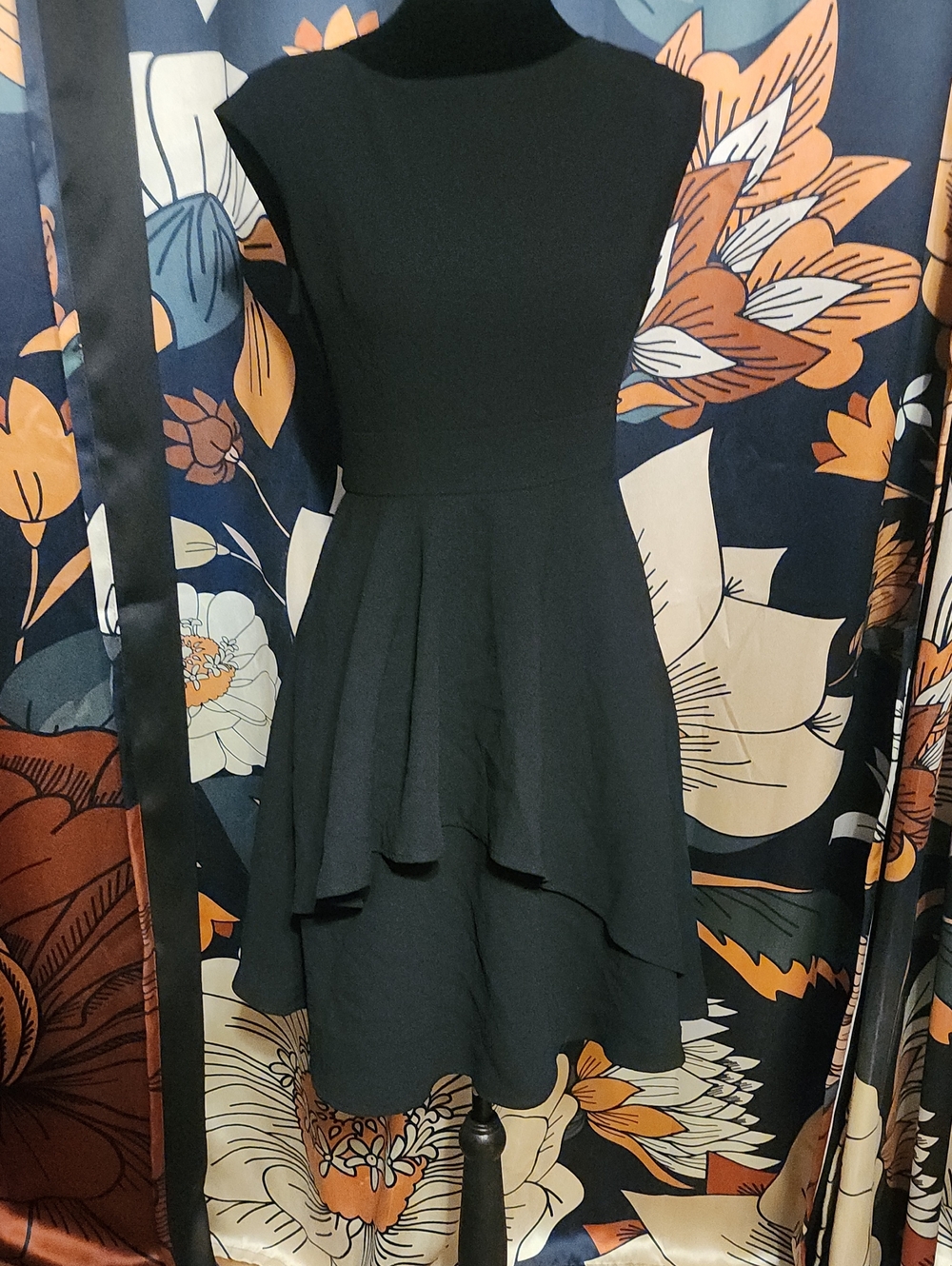 Eliza J Black High-Neck Tiered High-Low Dress
